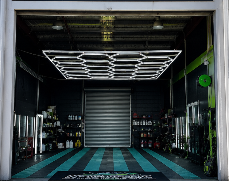 Next Car Detail auto detailing workshop with overhead LED lighting in Maddington Perth